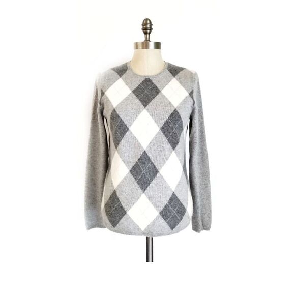 CHARTER CLUB CASHMERE ARGYLE METALLIC SWEATER WOMENS SIZE M GREAT CONDITION - Picture 1 of 5